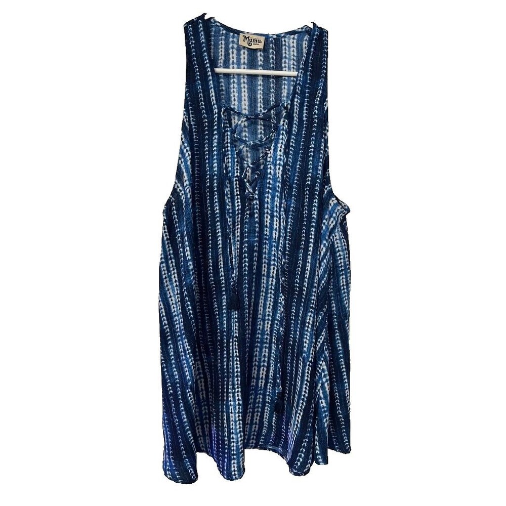 Show Me Your Mumu Tie-Dye Dress Women Small Blue Rancho Mirage Lace Up Mini